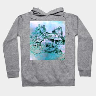 Ancient Town Outline Art Pastel Fog Background Hoodie